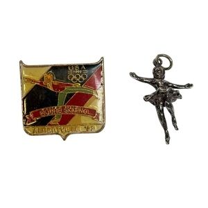 Albertville 92 Olympics Figure Skating Pin USA silver ice skating Charm